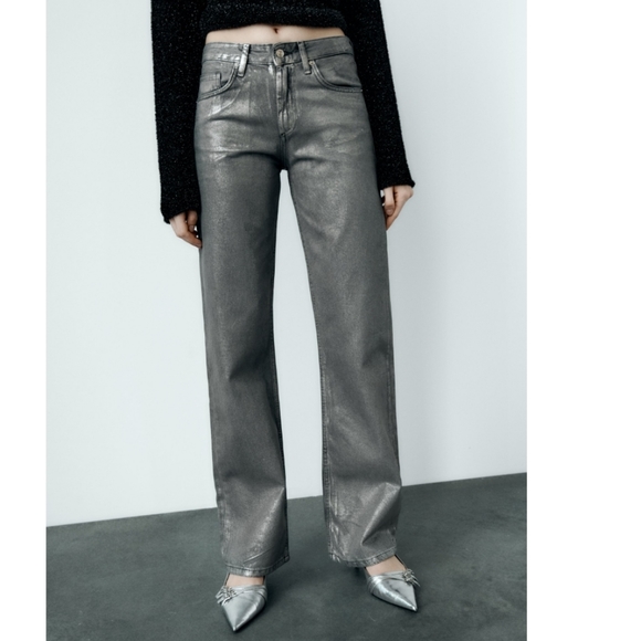 Zara Metallic Foil Wide Leg Jeans - Picture 11 of 16